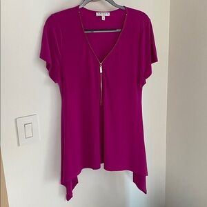 Chaus New York Sharkbite Knit Top Fuchsia Pink Purple Zipper Blouse Size L NWT